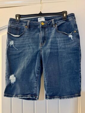 Lane Bryant Dark Blue Distressed Denim Bermuda Shorts Size 16W